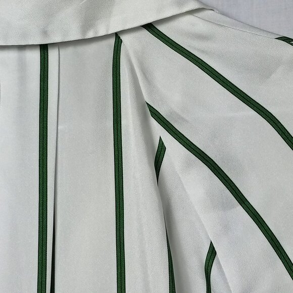 Nine West Green White Striped Women Top Raglan Cuff Sleeve Side Button Collared - Picture 6 of 9